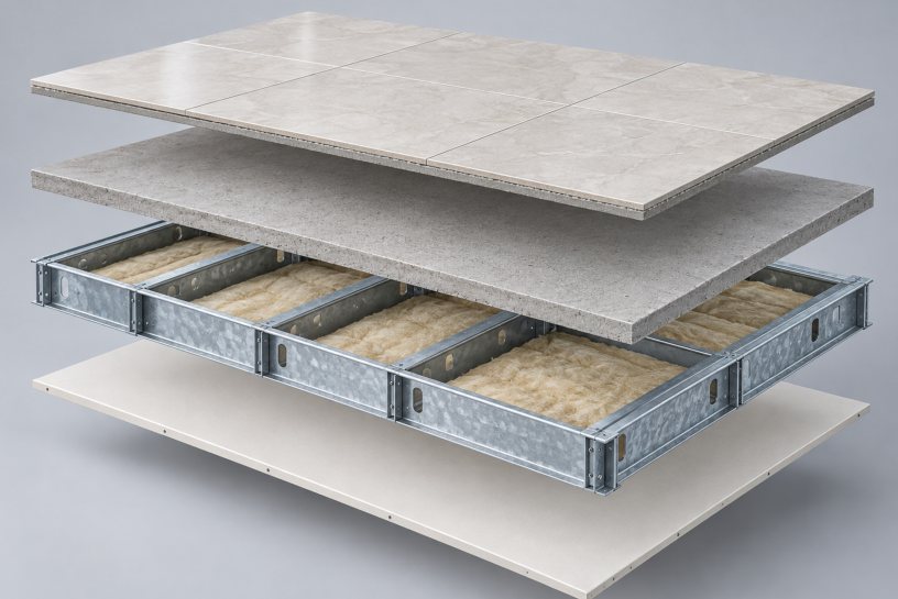 Floor build-up shown as separate layers