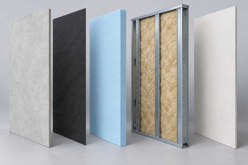 Wall build-up shown as separate layers